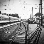 Black and white photo of the station.