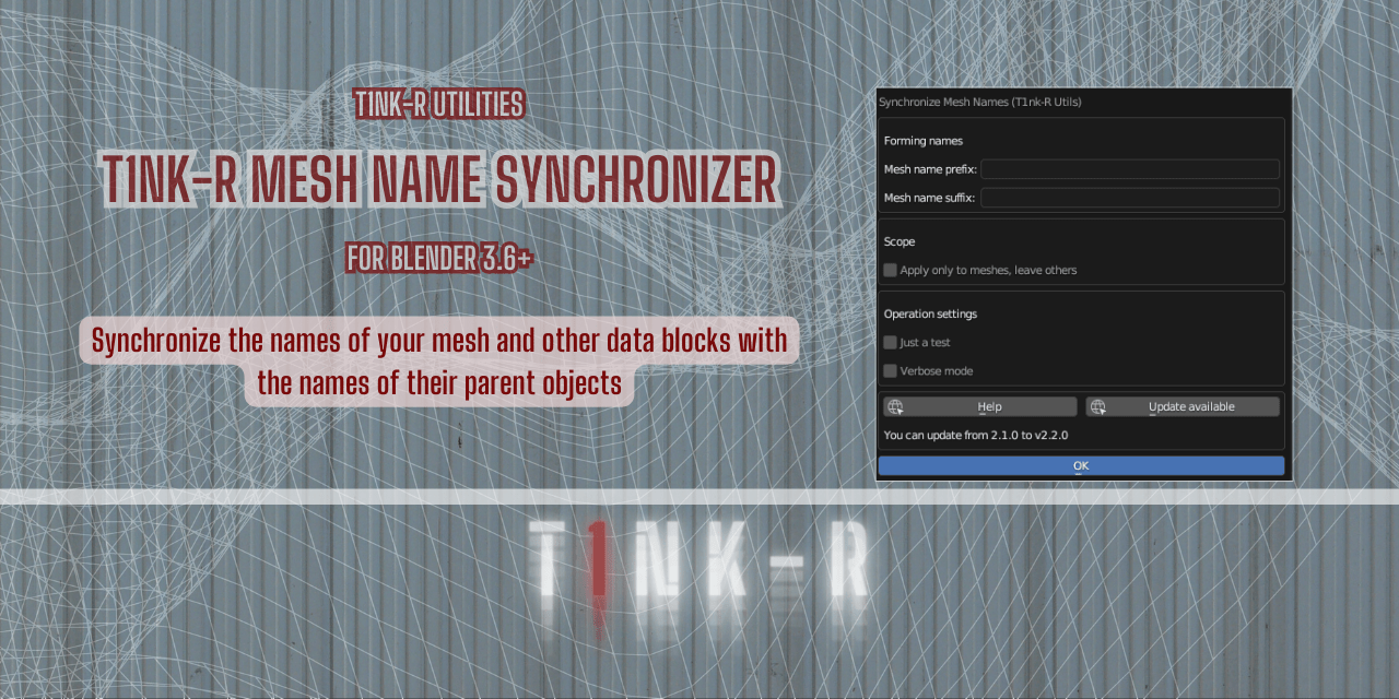 T1nk-R’s Mesh Name Synchronizer Blender Add-On